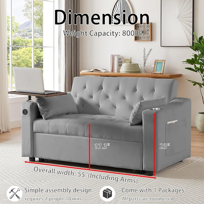 Auvsoce 53'' Convertible Sleeper Sofa Bed - Image 3