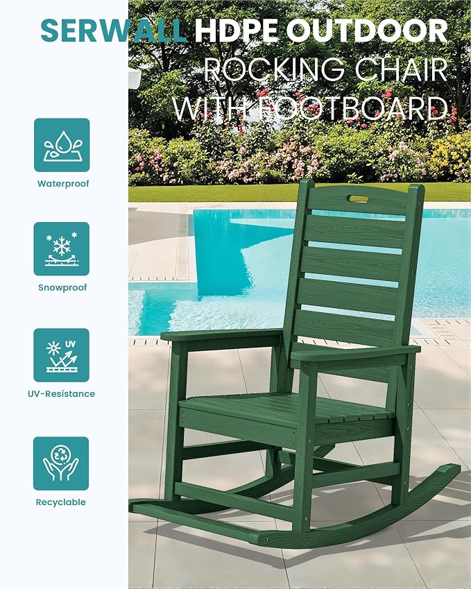 SERWALL Outdoor Rocking Chair Set of 4, Oversized HDPE Patio Rocking Chair - Image 4