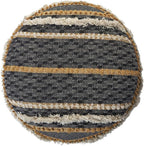 LR Home Black/Tan Coastal Striped Hand-Woven Cotton Ottoman Pouf - Image 5