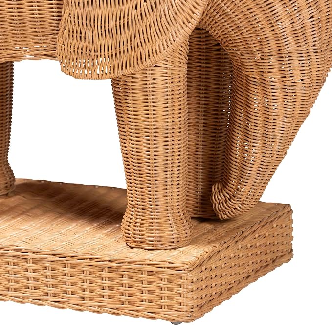 Bali & pari Elissa Bohemian Light Honey Rattan Elephant End Table - Image 7