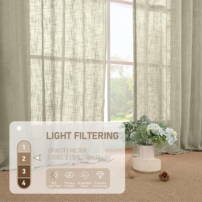 40 Inch Length Linen Curtains for Small Windows Over Silk 2 Panels | Semi Sheer - Image 4