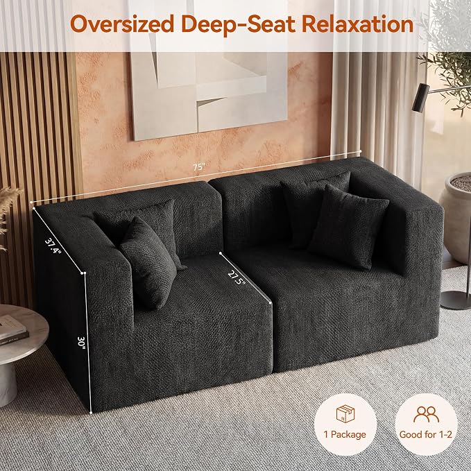 MONVANE 75" Loveseat Sofa, Comfy Chenille Cloud Couch - Image 3