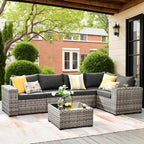 ovios 6 Pieces Patio Furniture Set, Outdoor Wicker Sectional Sofa by OVIOS