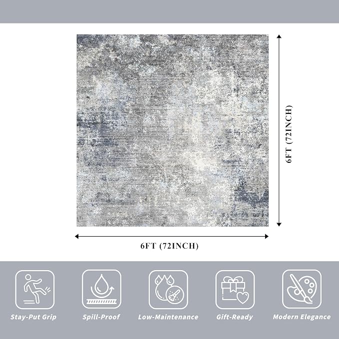 Square Area Rug 6x6 Washable – Non Slip Modern Abstract - Image 2