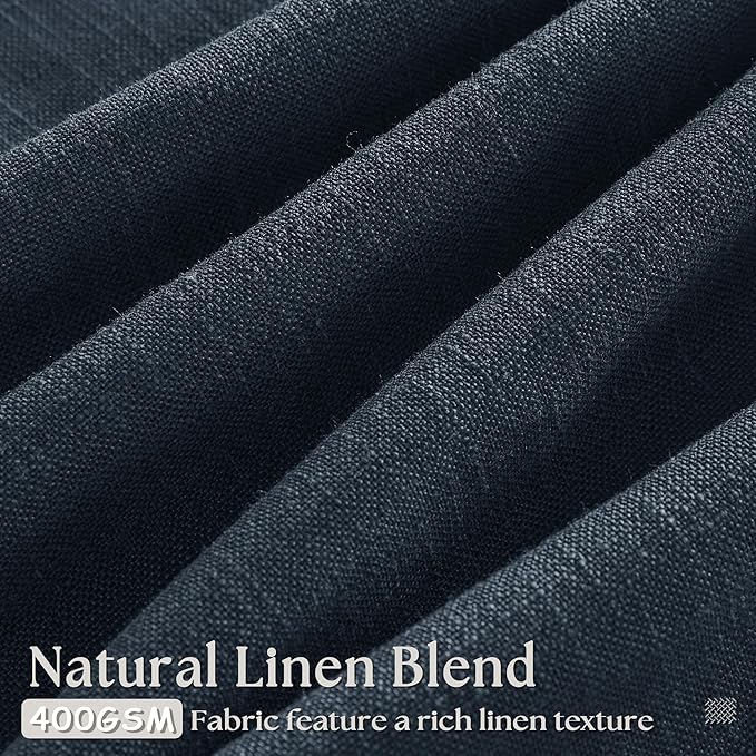 Navy Blue 80 Inch Pinch Pleated Linen Curtains 2 Panels Set | Light Filtering - Image 3