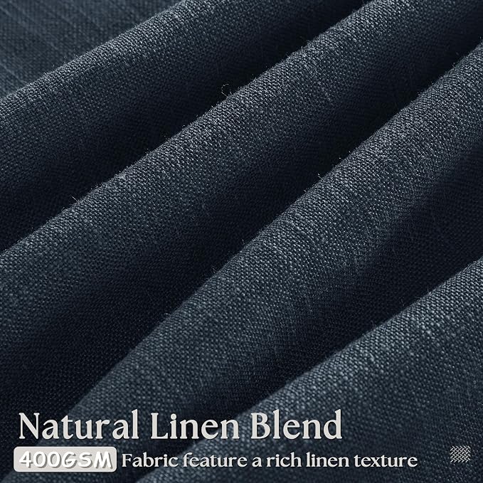 Navy Blue Linen Pinch Pleated Curtains 96 Inches Long 2 Panels | Semi Sheer - Image 3