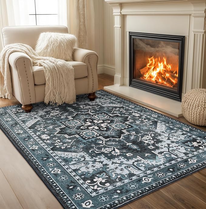 Rugflix 3x5 Entrance Rugs, Washable Dark Navy Blue Entry Small Rug | Machine by RugflixAreaRugs