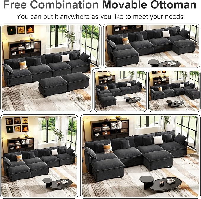 146" Cloud Couch Sectional, U Shaped Modular Sectional Sofa, 4-Seat Deep Seat - Image 6