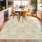 Light Beige Green Floral Living Room Rug, 7x9 Washable Area Rug - Image 7