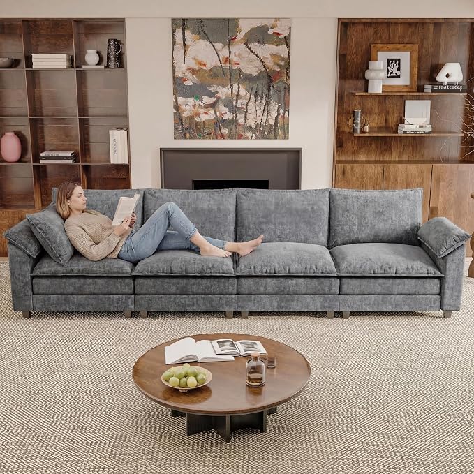 JUMMICO 159" Modular Sectional Chenille Couches Linear Sofa - Image 4