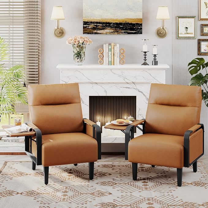 Andeworld Modern Brown Accent Chair, PU Leather Upholstered Armchair Side Chair - Image 9