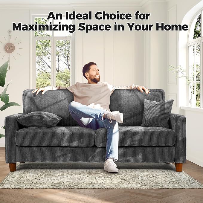 Kidirect 70in Corduroy Sofa, Comfy Loveseat Sofa No Tool Assembly, Couches - Image 9