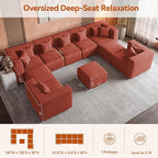 MONVANE Modular Sectional Sofa, Oversized 10 Seat Convertible U Shaped Couch - Image 3