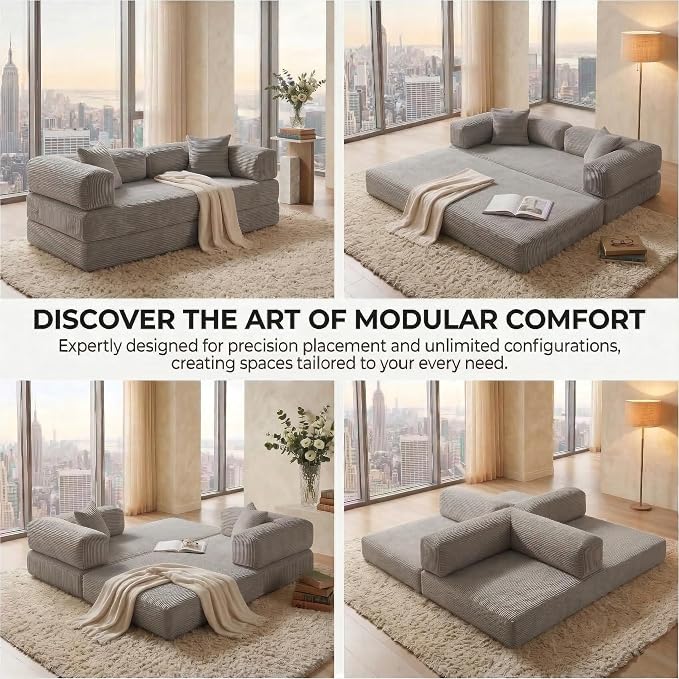 78" 4-in-1 Convertible Sofa Bed, Boneless Corduroy Sleeper Couch - Image 3