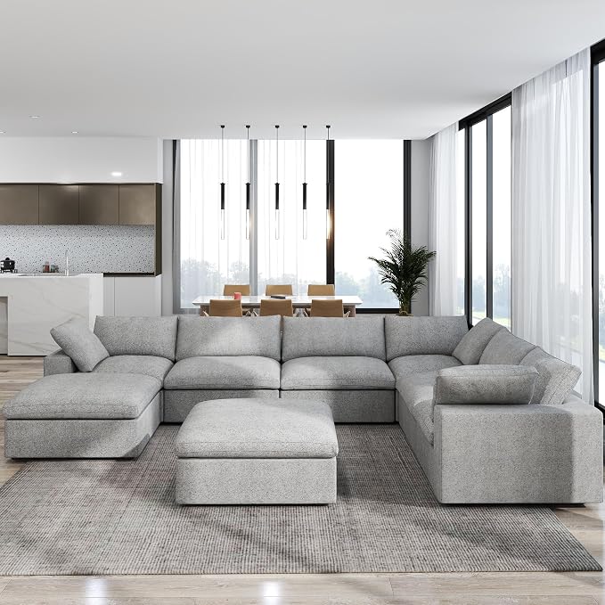 160" Cloud Sectional Couch, Overzised Down Filled Couch, 8 Seater Convertible - Image 7