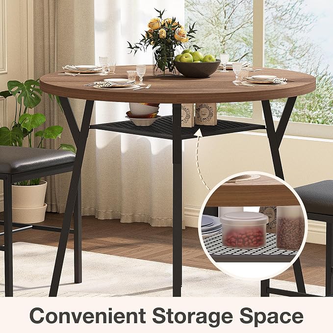 Pamapic Round Dining Table Set for 4, Kitchen Table and Chairs for 4, Dining - Image 4