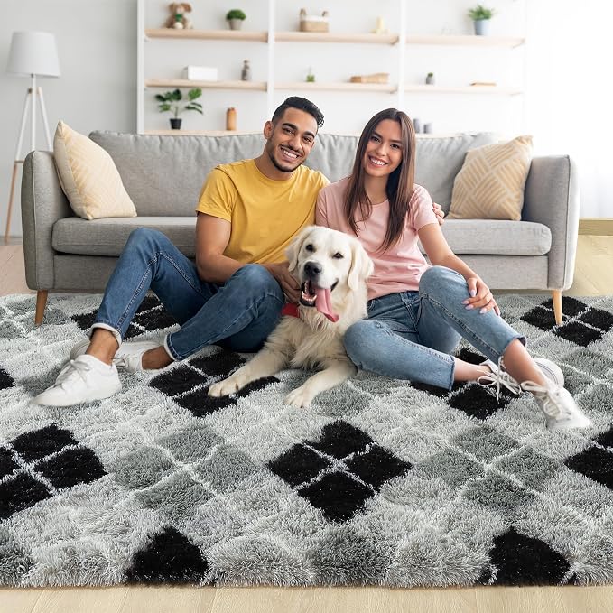 6x9 Large Black and Grey Fluffy Area Rug Non-Slip - Image 2