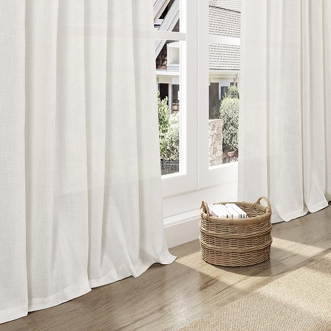 Cream Linen Curtains 115 Inches Long 2 Panels Set - Image 6