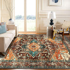Yamaziot Area Rug 5x7, Non-Slip Washable Boho Vintage Living Room Rug | Stain - Image 5
