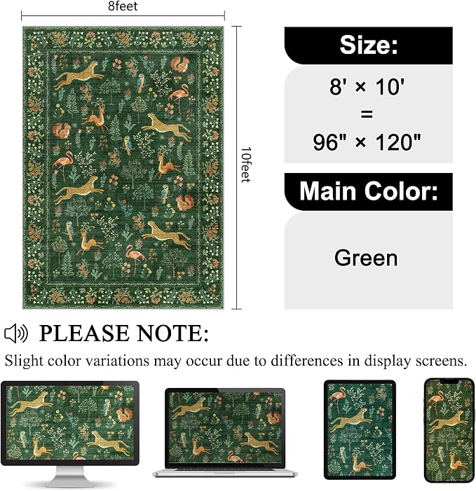 DUKINO 8x10 Area Rugs, Washable Soft Animal Bedroom Rug Non Slip, Low Pile - Image 2