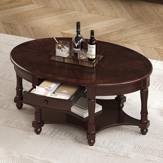 Merax 45" Vintage Oval Rubber Wood Coffee Table - Image 7