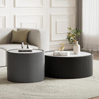 2-Piece Round Nesting Coffee Table Set, 29.52" Marble Coffee Table and End by Henf