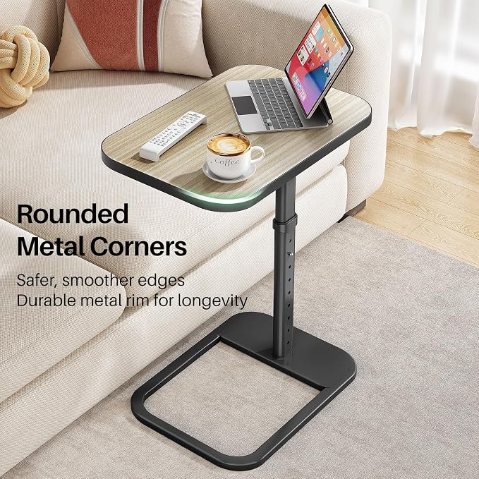 Driftwood Grey TV Tray Table, Adjustable Height & Rounded Metal Corners - Image 5