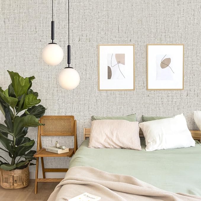 Grasscloth Peel and Stick Wallpaper Beige and Gray Contact Paper 15.7inch x - Image 3