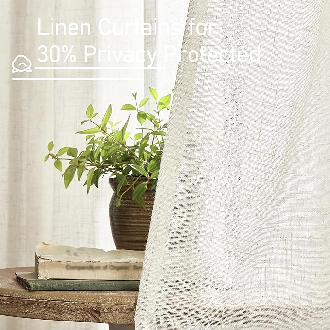 Cream Ivory Linen Curtains 95 Inches Long 2 Panels Set - Image 5
