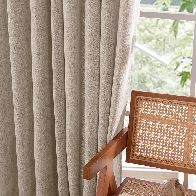 YoungsTex Short Linen Semi Sheer Curtains 45 lnch Length, Oatmeal Drapes | Tan - Image 7