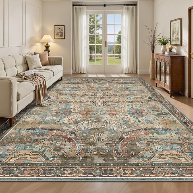 5x7 Area Rugs, Vintage Retro Soft Washable Rug, Non-Slip Low Pile Rugs by Yarooge