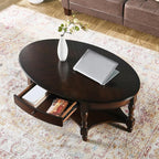 LEEMTORIG Oval Coffee Table for Living Room, 2-Tier Solid Wood Table - Image 4