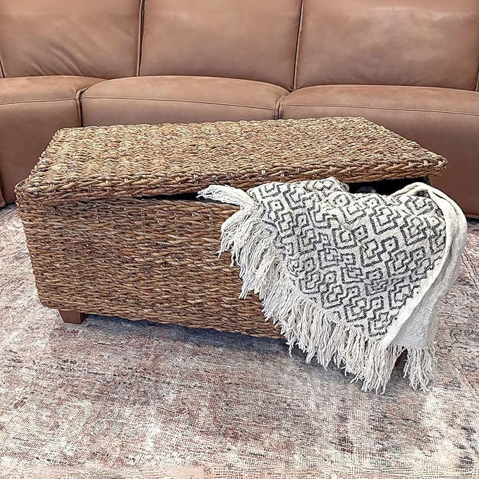 East at Main Woven Rattan Storage Coastal Coffee Table - Image 2