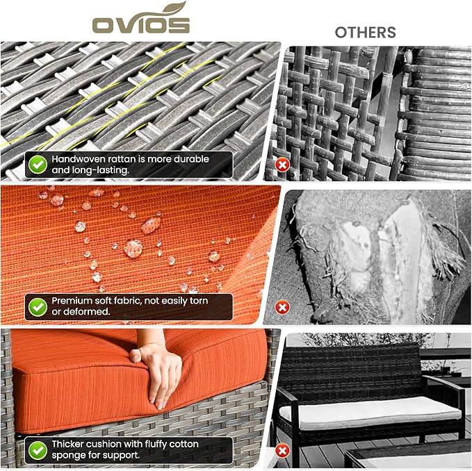 ovios 6 Pieces Patio Furniture Set, Outdoor Wicker Sofa Couch - Image 8