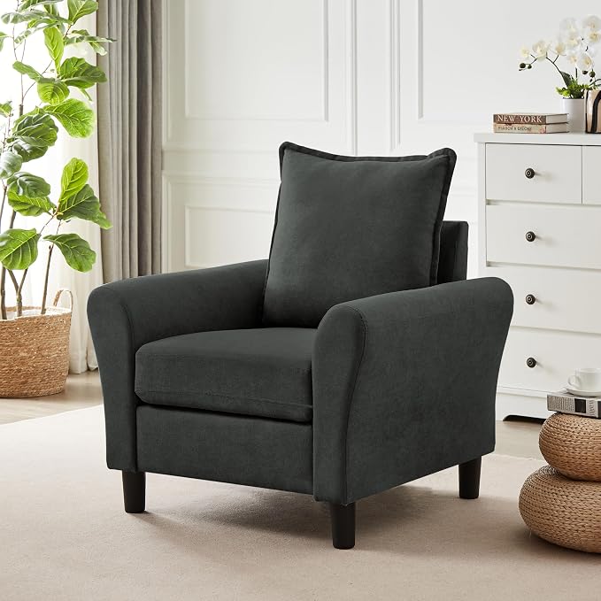 Mid-Century Accent Chair, Modern Linen Fabric Armchair by Chireca