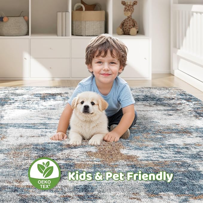 LOONGRUG 6x9 Area Rugs Washable Neutral Modern Living Room Rug Teal Rust | - Image 7
