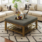 Befurtori Large Square Ottoman Coffee Table, Linen Solid Upholstered Footrest by Befurtori