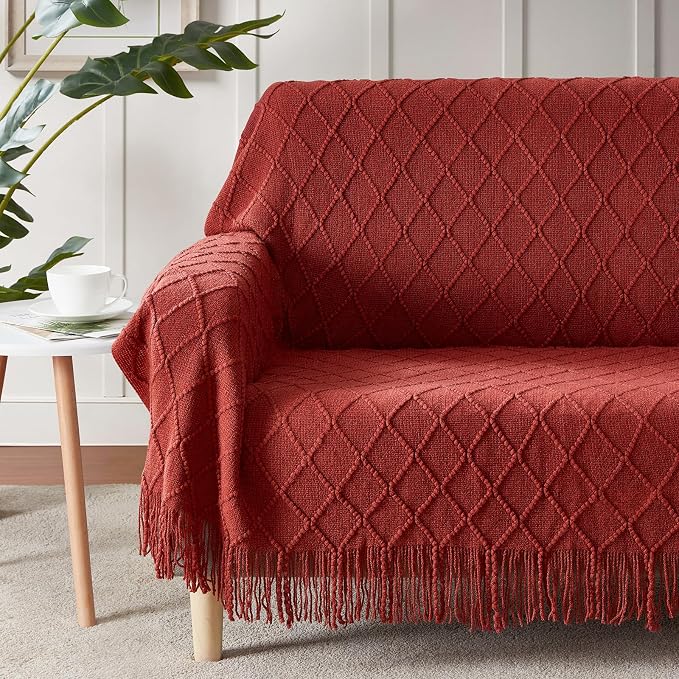 BOURINA Burgundy Throw Blanket 50 x90 Inches Throw Textured Solid Soft Sofa - Image 5