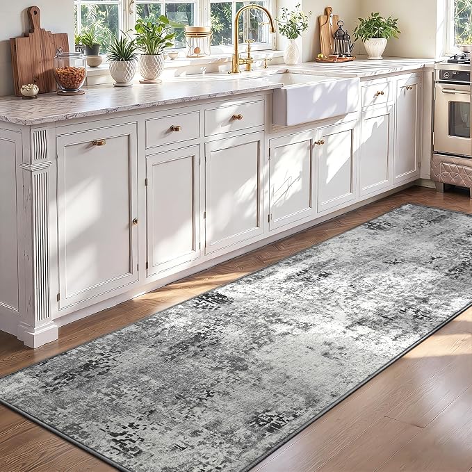 2x8 Grey Rug Runners for Hallways Kitchen Runner Rug Non Slip Washable Black - Image 4
