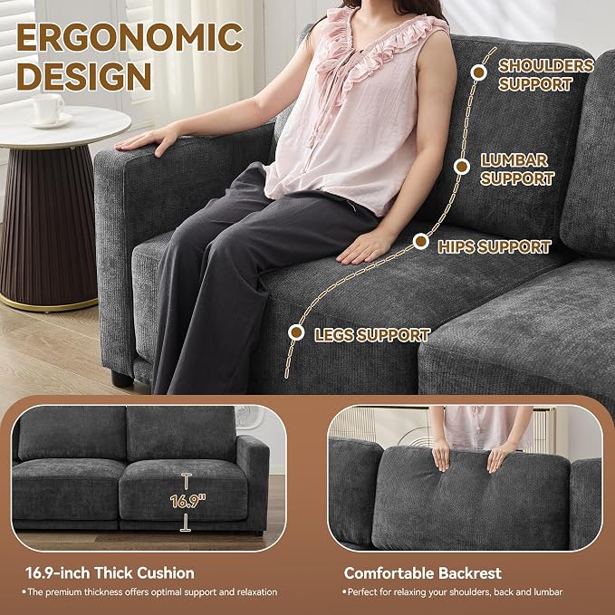 110.6" L Shaped Sectional Sofa, Modular Cloud Deep Seat Couch - Image 3