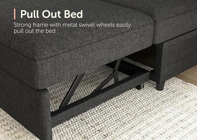 HONBAY Sectional Couch with Pull Out Bed, Sectional Sleeper Sofa with Storage - Image 6