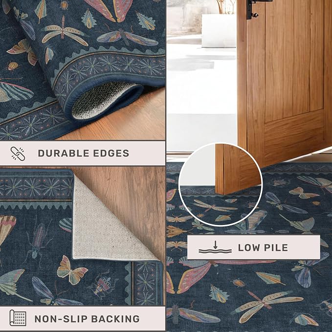 Dark Blue Vintage Hallway Runner Rug 3x12, Washable Non Slip Kitchen Carpet - Image 4