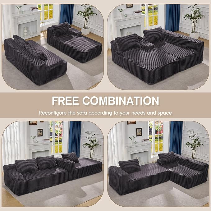 Hobestluk Modular Sectional Sofa Couches L-Shape Couch 3 Seat Modular Sofa - Image 7