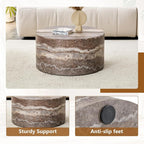 Round Coffee Table, 23.6" Modern Grey Faux Marble Drum Coffee Table, Round - Image 6