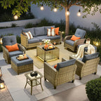 ovios 9 Pieces Patio Furniture Set, Outdoor Wicker Sofa Couch by OVIOS