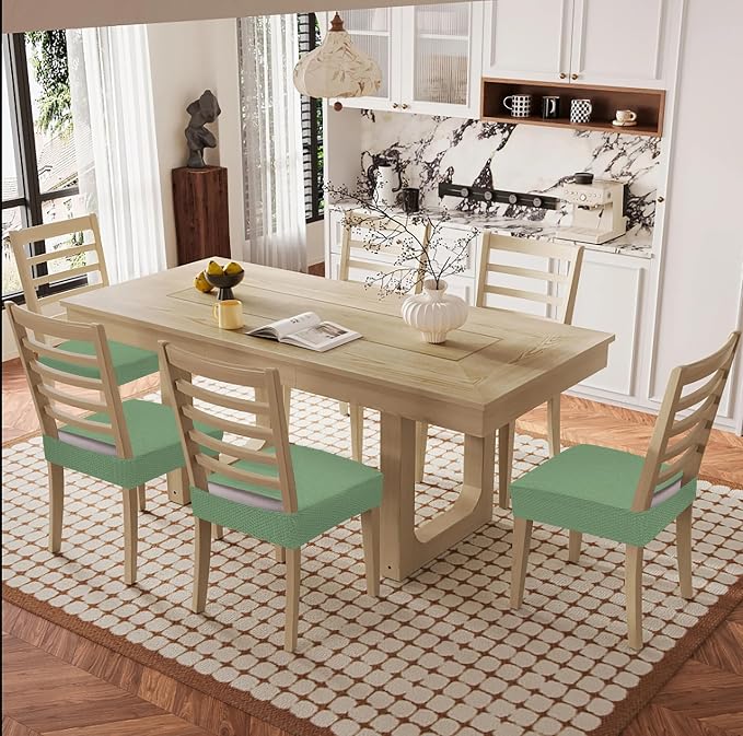 Smiry Waterproof Seat Covers for Dining Room Chairs Set of 6, Stretch Jacquard - Image 8