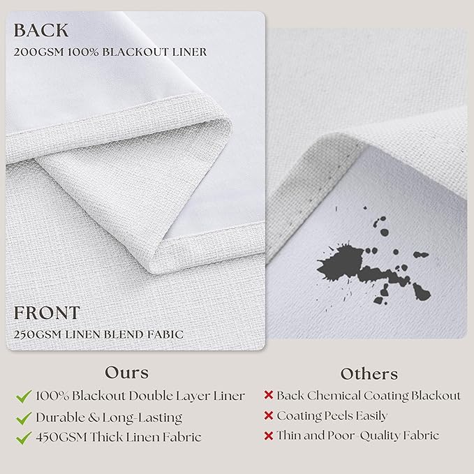Snow White Pleated Linen 100% Blackout Curtains 86 Inches Long | Pinch Pleat - Image 6