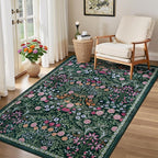 PLHXFR Area Rug Living Room: 3x5 Floral Washable Boho Carpet Dark Green | - Image 4