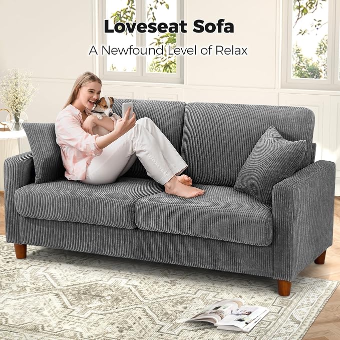 Kidirect 70in Corduroy Sofa, Comfy Loveseat Sofa No Tool Assembly, Couches - Image 8
