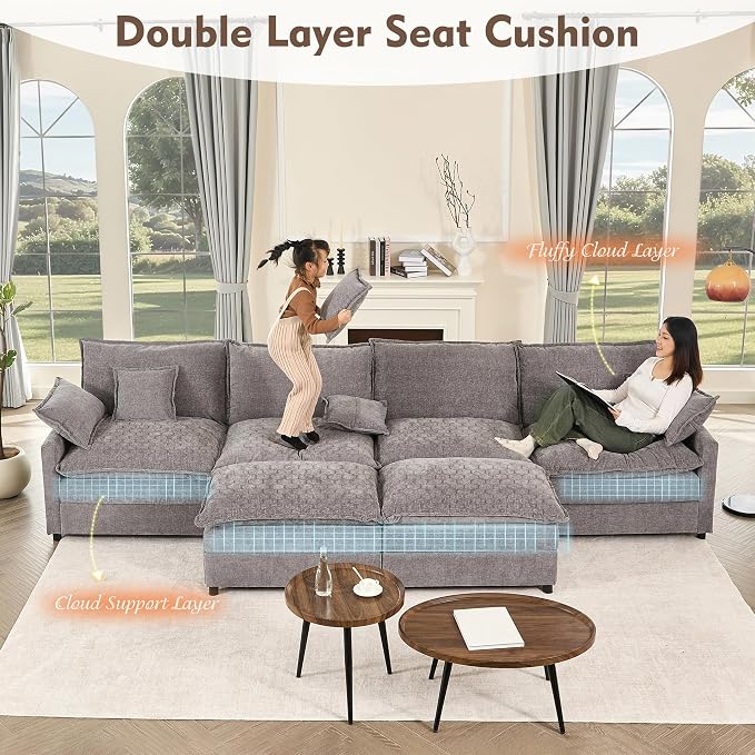GOSUHI 142.5" U Shaped Couch, Modular Sectional Sofa, 3-Seater Comfy Cloud Couch - Image 5